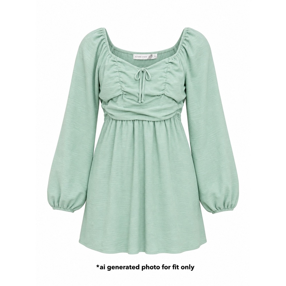 Altar'd State Smocked Back Puff Sleeve Mini Dress Women M Sage Green NWT